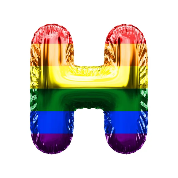 Carta H gay orgulho bandeira brilhante folha balão fonte. Renderização 3D — Fotografia de Stock
