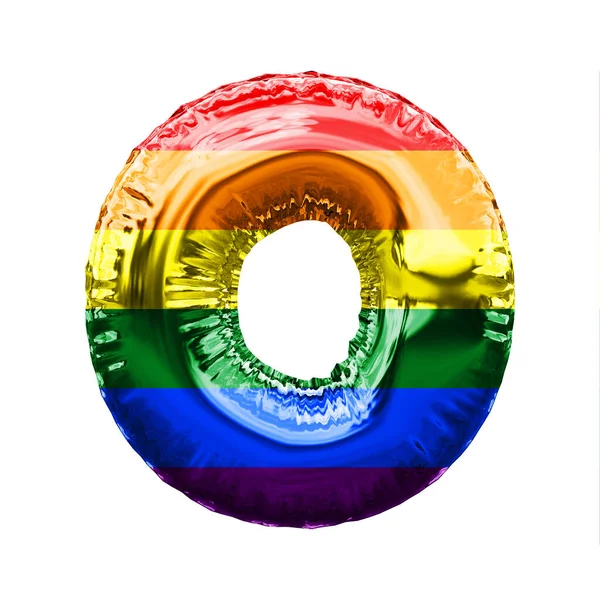 Carta O bandeira orgulho gay brilhante folha balão fonte. Renderização 3D — Fotografia de Stock