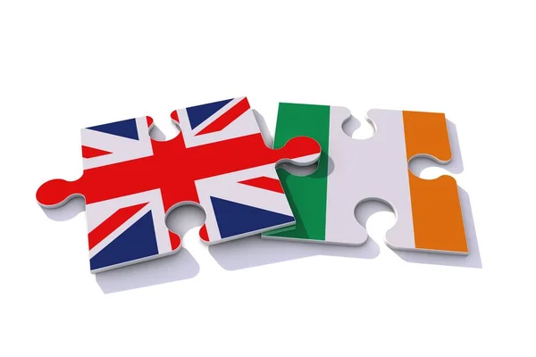 英国和爱尔兰国旗拼图。3D渲染 — 图库照片