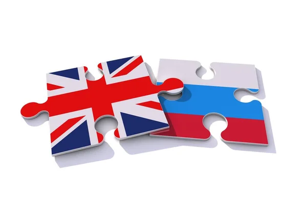 英国和俄罗斯国旗拼图。3D渲染 — 图库照片