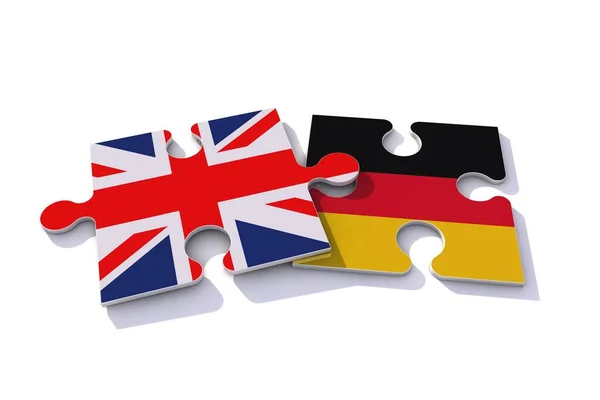 Storbritannien och Tyskland flagga pusselbitar. 3D-rendering — Stockfoto