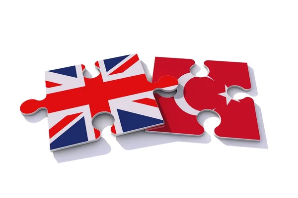 英国和土耳其国旗拼图。3D渲染 — 图库照片