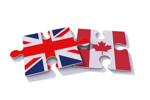영국 과 캐나다의 국기 퍼즐 조각. 3D 렌더링 — 스톡 사진