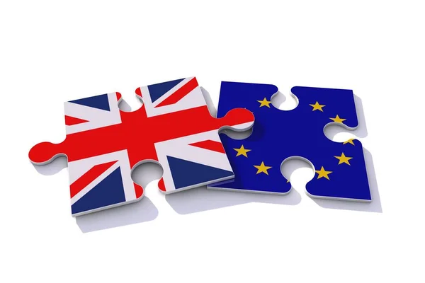 Egyesült Királyság és az Európai Unió zászló puzzle darab. 3D renderelés — Stock Fotó