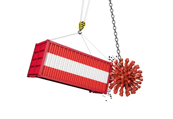 Wabah Coronavirus menabrak kontainer kargo Austria. Perender 3D — Stok Foto