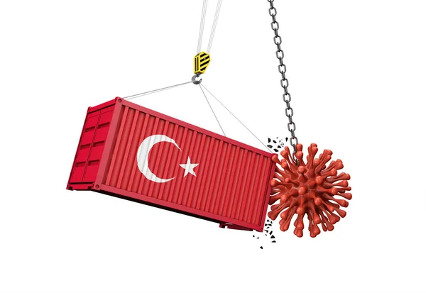 Wabah Coronavirus menabrak kontainer kargo Turki. Perender 3D — Stok Foto