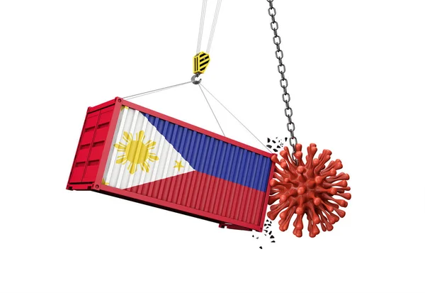 Epidemia koronawirusa rozbiła się o filipiński kontener. Renderowanie 3D — Zdjęcie stockowe