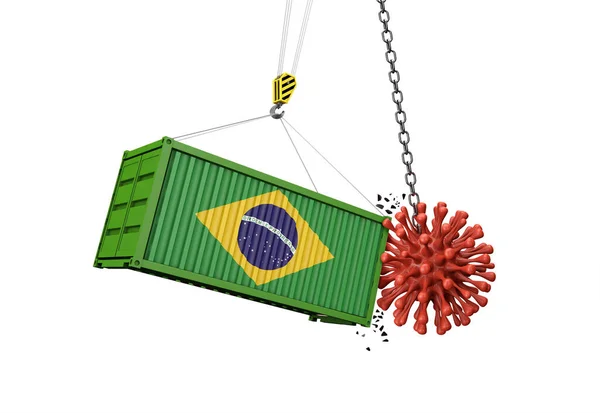 Спалах коронавірусу врізався в бразильський вантажний контейнер. 3D Render — стокове фото