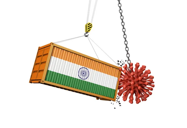 Une épidémie de coronavirus s'est écrasée dans un conteneur indien. Expéditeur 3D — Photo
