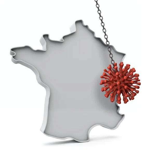 Francia semplice mappa 3D colpito da coronavirus. Rendering 3D — Foto Stock