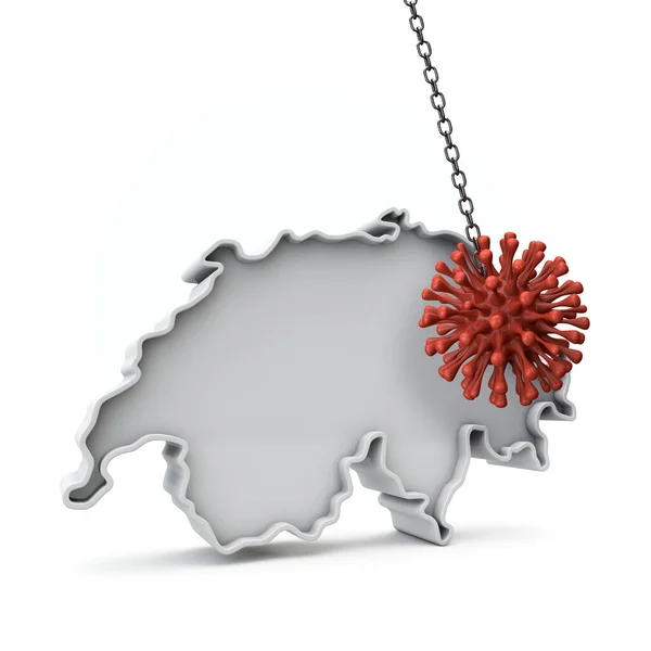 Switzerland simple 3D map being hit by coronavirus. 3D Rendering — Stock Photo, Image