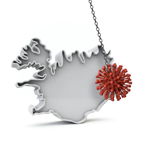 Iceland simple 3D map being hit by coronavirus. 3D Rendering — Stock Photo, Image