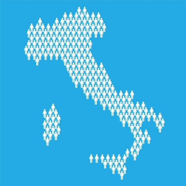 İtalya nüfusu. Çubuk şekilli insanlardan yapılmış istatistik haritası — Stok Vektör