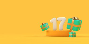 17. yaş günün kutlu olsun ve sarı podyumda hediyeler. 3B Hazırlama