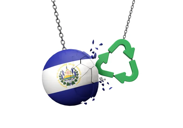Символ Зеленої переробки падає в флагман Сальвадору. 3D Рендерінг — стокове фото