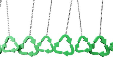 Zincire asılı yeşil geri dönüşüm sembolü. 3B Hazırlama