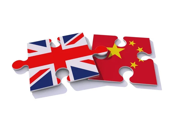 영국 과 중국의 국기 퍼즐 조각. 3D 렌더링 — 스톡 사진