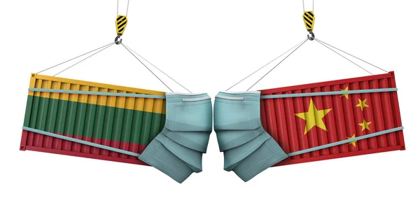 利库尼亚和中国的科罗纳威斯商战概念。3D渲染 — 图库照片
