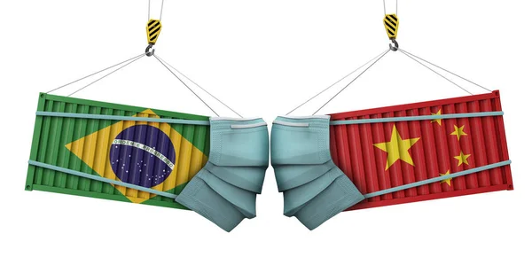 Brasil e China coronavírus conceito de guerra comercial de negócios. Renderização 3D — Fotografia de Stock