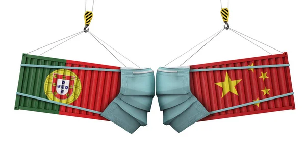 Португалия и Китай coronavirus бизнес торговой войны концепции. 3D рендеринг — стоковое фото