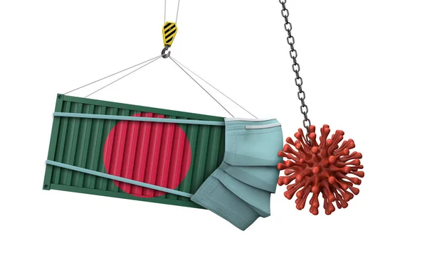 El contenedor de carga de Bangladesh choca con el coronavirus. Renderizado 3D — Foto de Stock