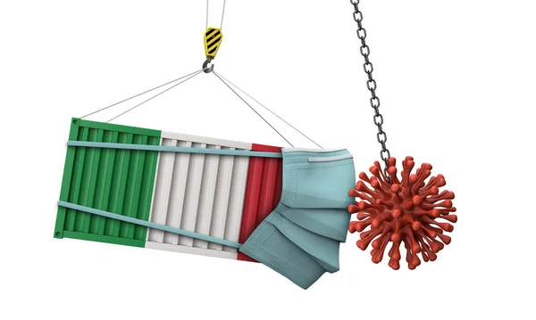 Italia contenedor de carga choca con coronavirus. Renderizado 3D — Foto de Stock