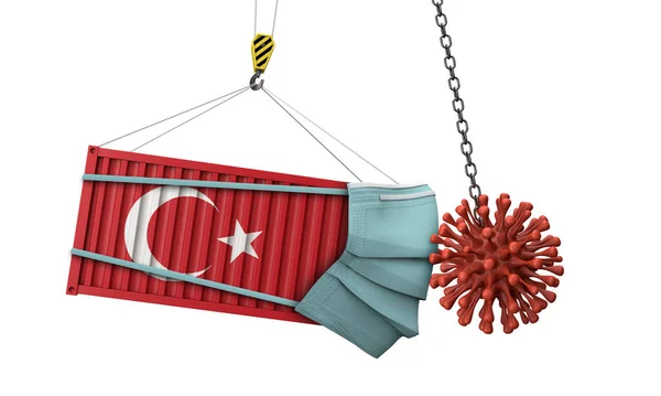 Kontainer kargo Turki berkolusi dengan coronavirus. Perenderan 3D — Stok Foto