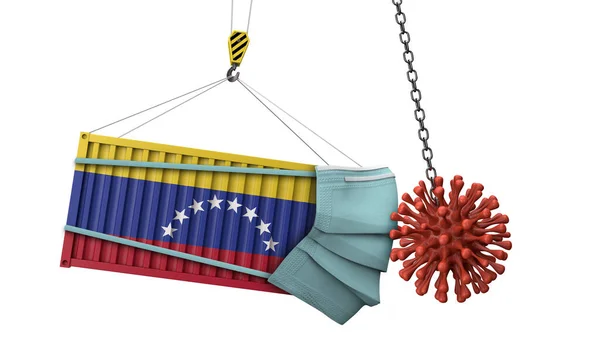 Venezuelas fraktcontainer kolides med coronavirus. 3D-återgivning — Stockfoto
