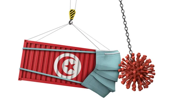 El contenedor de carga de Túnez choca con el coronavirus. Renderizado 3D — Foto de Stock
