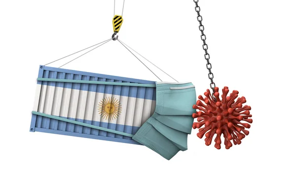 Argentina colide contentor de carga com coronavírus. Renderização 3D — Fotografia de Stock