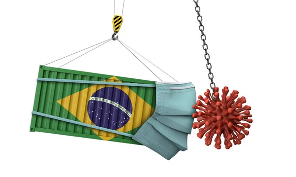 Brezilya kargo konteynırı koronavirüsle birleşir. 3B Hazırlama — Stok fotoğraf