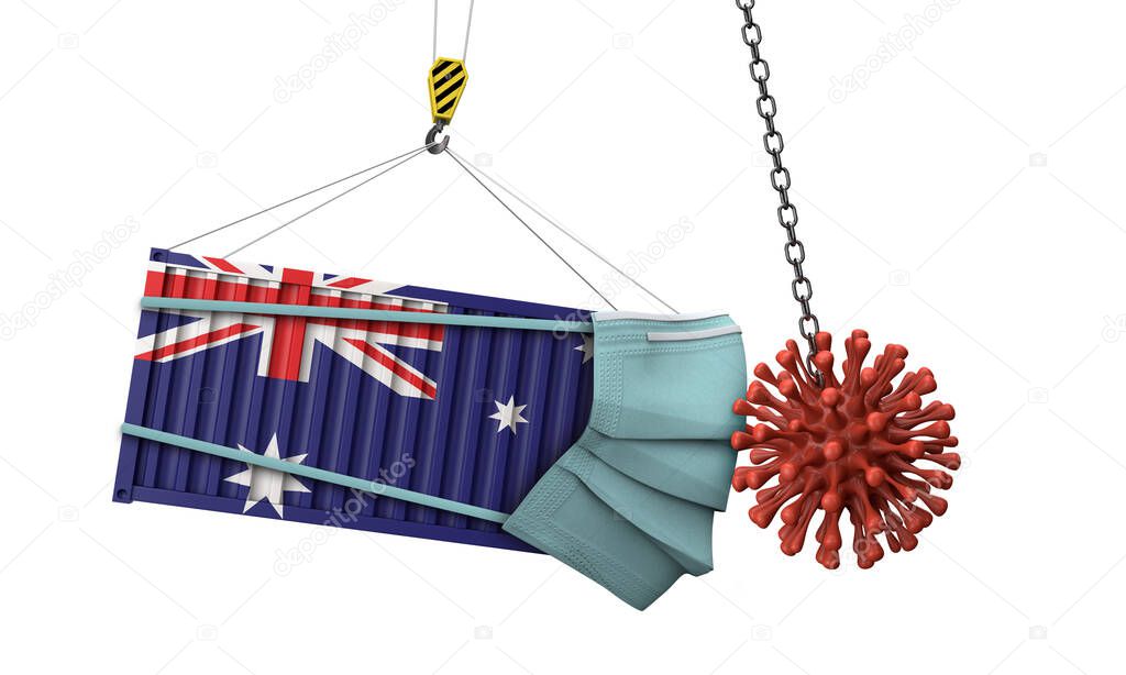 Australia cargo container colides with coronavirus. 3D Rendering