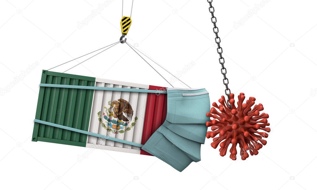 Mexico cargo container colides with coronavirus. 3D Rendering
