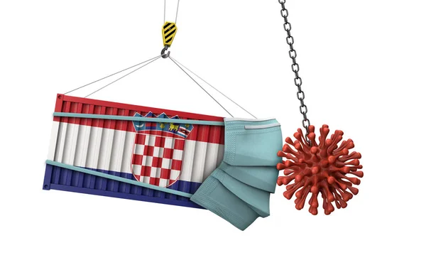 Croacia contenedor de carga choca con coronavirus. Renderizado 3D — Foto de Stock