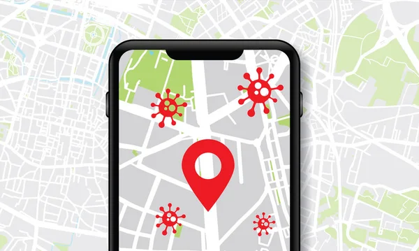 Smartphone montrant un coronavirus covid-19 contatct traçage application de suivi — Image vectorielle