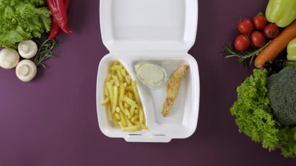 Συσκευασία Takeaway Τροφίμων Κουτί Από Φελιζόλ Φρέσκο Γεύμα Πακέτο Παράδοσης — Αρχείο Βίντεο