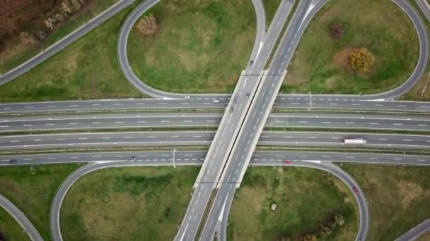 Beautiful Aerial Top View Highway Interchange — Stock Video