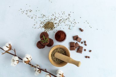 CBC kurabiyeleri, kenevir çikolatası, kakao ve kenevir tohumu. Yemeklerde tıbbi esrar..