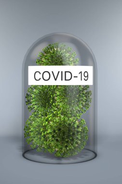 Corona virüsü COVID-19 cam bir çan altında izole edilmiş. Tehlikeli salgın konsepti