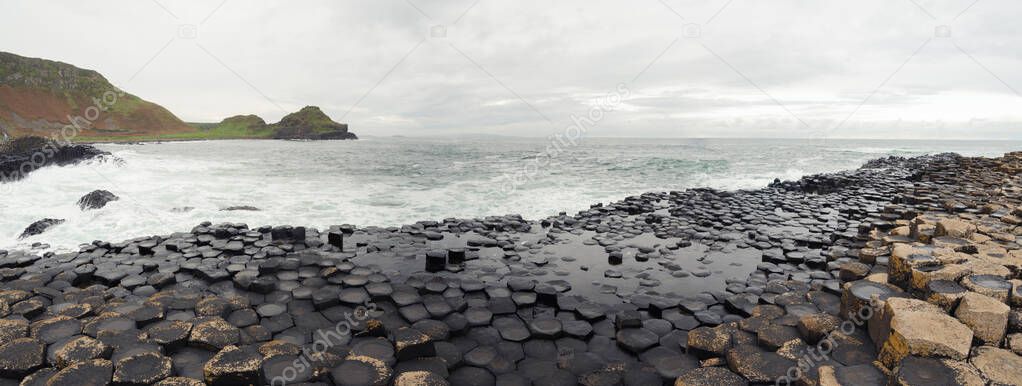 Panoramic of Giant's causeway in United Kingdom