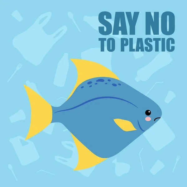 Contaminación plástica del mar - Deje de usar plástico Puede ilustrar temas de ecología sobre los océanos y cómo los peces y las criaturas marinas están en peligro por la contaminación plástica . — Archivo Imágenes Vectoriales