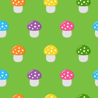 Renkli sevimli mantar ile dikişsiz desen. Sonbahar arka planı. Kumaş, tekstil için mükemmel. Yaratıcı Vektör arka plan