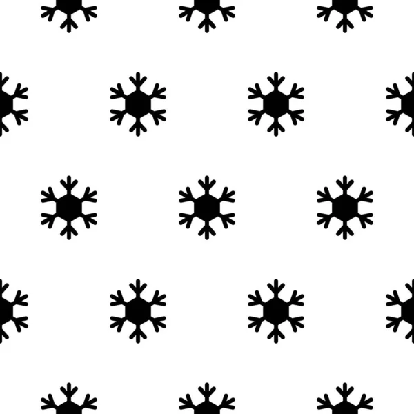 Copo de nieve patrón simple sin costura. Nieve negra sobre fondo blanco. Papel pintado abstracto, decoración de envoltura. Símbolo del invierno, Feliz Navidad, Feliz Año Nuevo — Vector de stock