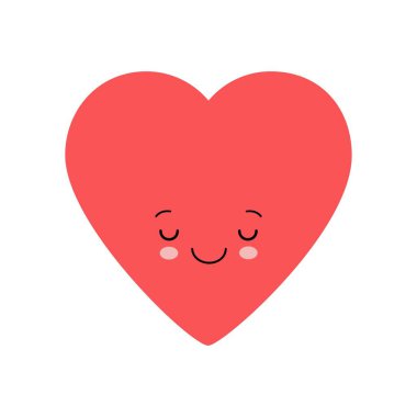 Beyaz arka planda kırmızı gülümseyen kalbin sevimli temsili.