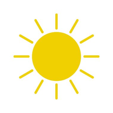 Sarı güneş seri çekim simgesi üzerinde arka izole. Modern basit düz güneş ışığı işareti.