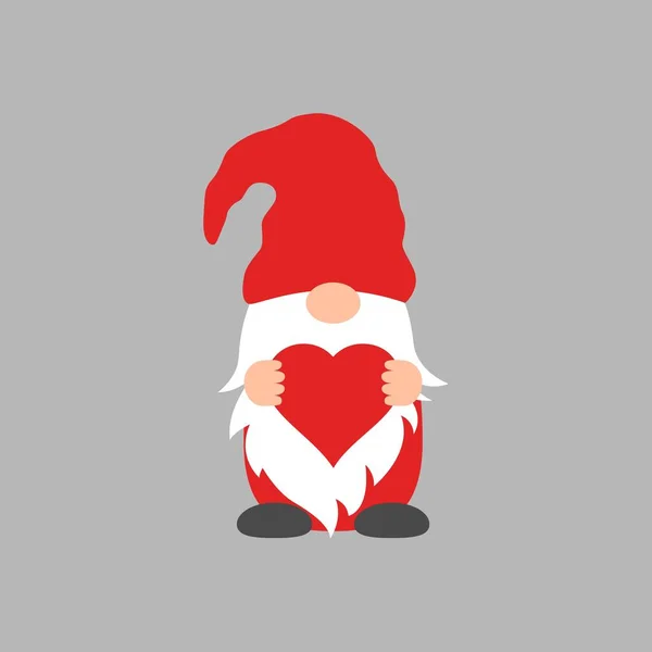 Aranyos törpe szív piros kalap Valentin napi kártyák, ajándékok, pólók, bögrék, matricák, scrapbooking kézműves és design. — Stock Vector