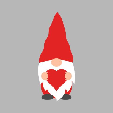 Sevimli Valentine cücesi, elinde bir kalp, vektör klipsli sanat eseriyle. Aşk işareti.