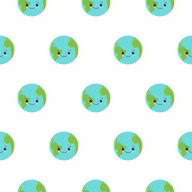 Dünya günü, vektör pürüzsüz desen. Emoji, Kawaii tarzında bir gezegen..