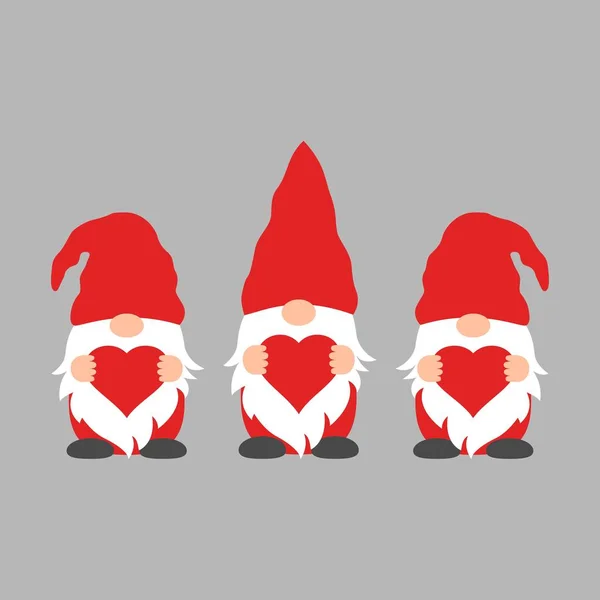 Roztomilí skřeti se srdcem v červených čepicích na Valentýna karty, dárky, trička, hrnky, samolepky, scrapbooking řemesla a design. — Stockový vektor