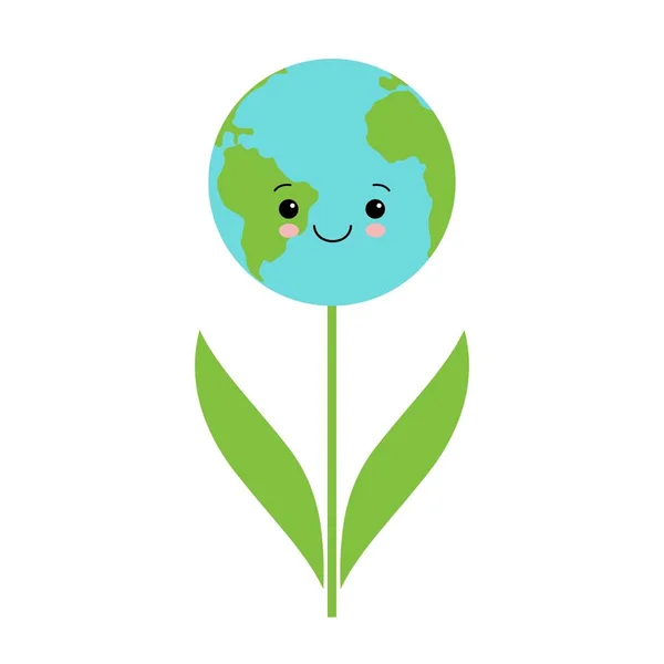 Folhas verdes e globo ícone Eco, mockup salvar o logotipo do planeta. Terra kawaii bonito —  Vetores de Stock